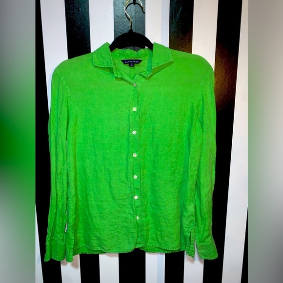 100% Linen Land’s End Lime Green Button Down Shirt Size Women’s XS Small 2/4 - Picture 1 of 6